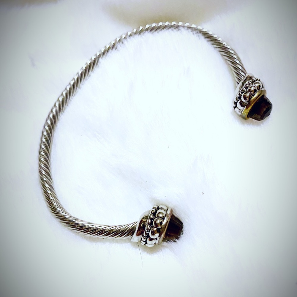 Bendable Silver Bracelet with Brown Crystals on each end